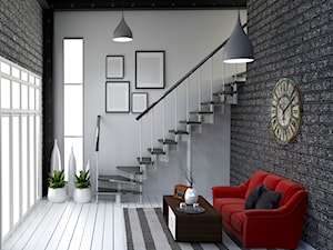 Minimalist Living Room with Stairs - zdjęcie od Julia Zielińska