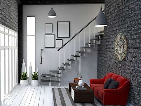 Aranżacje wnętrz - Salon: Minimalist Living Room with Stairs - Julia Zielińska. Przeglądaj, dodawaj i zapisuj najlepsze zdjęcia, pomysły i inspiracje designerskie. W bazie mamy już prawie milion fotografii!