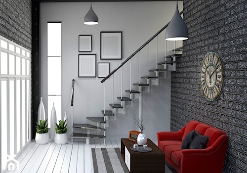 Minimalist Living Room with Stairs - zdjęcie od Julia Zielińska