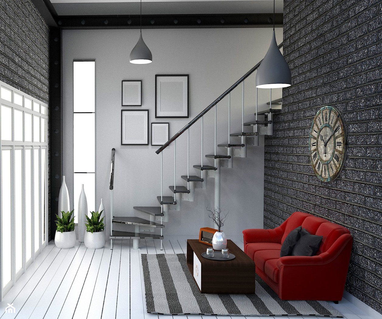 Minimalist Living Room with Stairs - zdjęcie od Julia Zielińska - Homebook