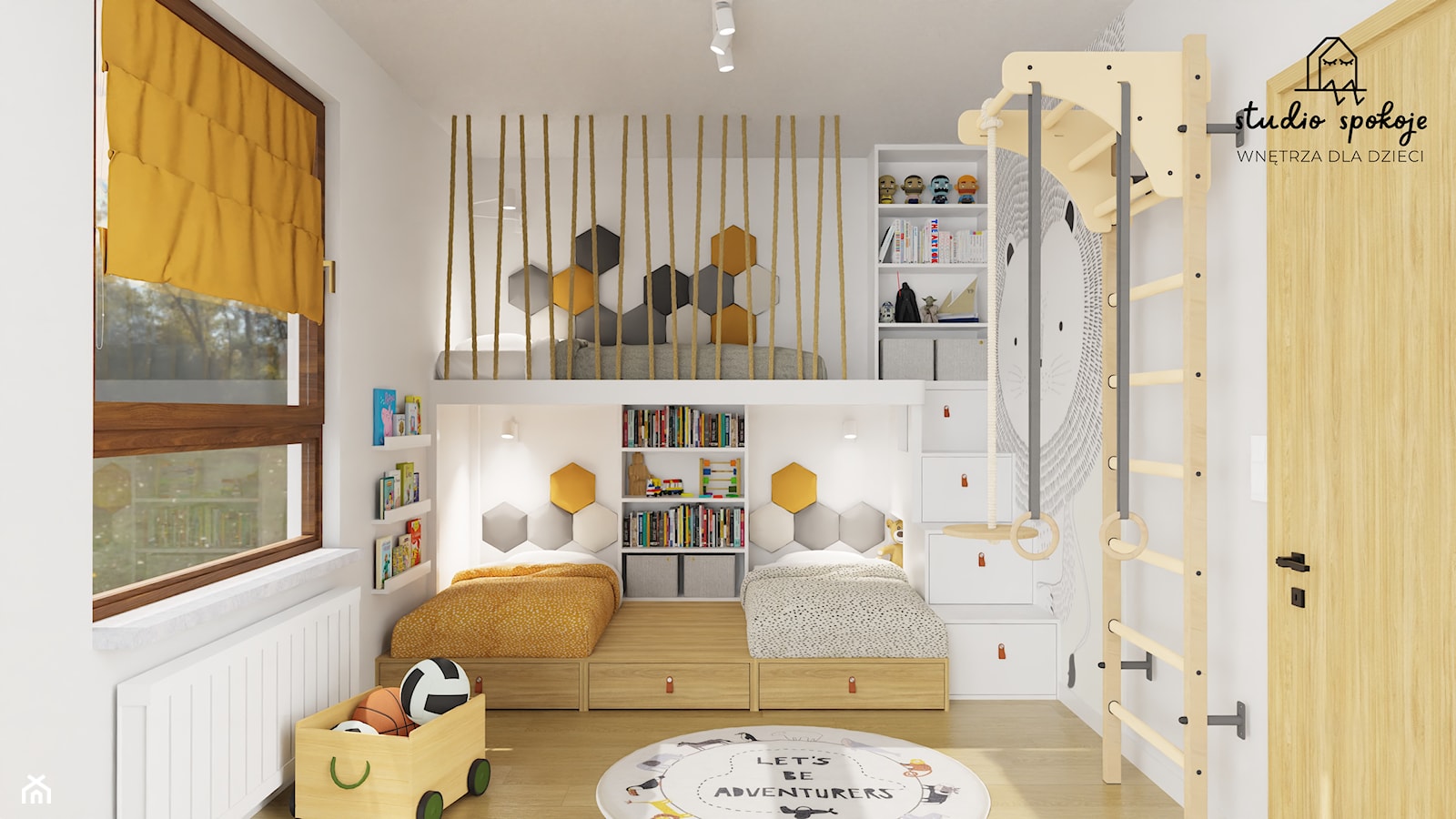 Pokój trzech chłopców - łóżko z antresolą, potrójne łóżko - zdjęcie od Studio Spokoje - wnętrza dla dzieci - Homebook