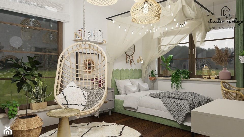 Zielony pokój nastolatki w stylu Boho - zdjęcie od Studio Spokoje - wnętrza dla dzieci - Homebook