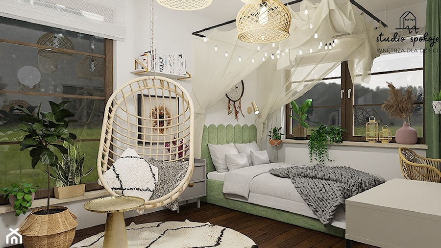 Zielony pokój nastolatki w stylu Boho - zdjęcie od Studio Spokoje - wnętrza dla dzieci