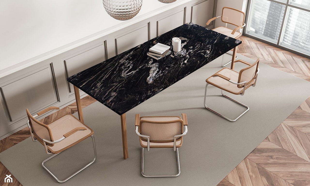 Blat stołu z naturalnego kamienia - czarny granit z białym wzorem