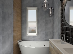 Projekt aranżacji domu mieszkalnego. - Średnia z dwoma umywalkami łazienka z oknem, styl nowoczesny - zdjęcie od MOMA HOME