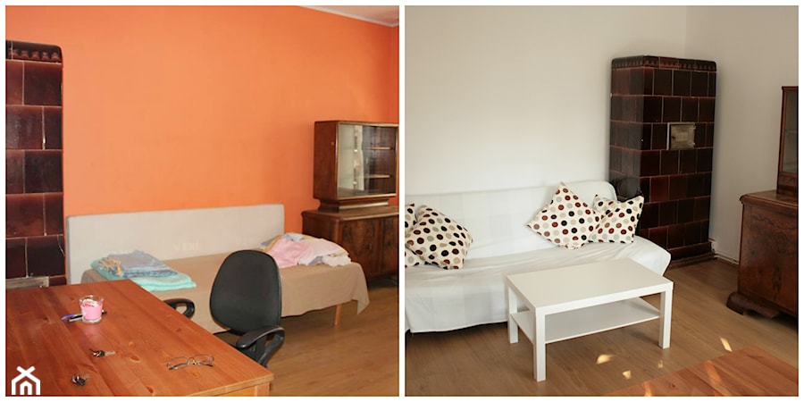 metamorfoza mieszkania w kamienicy 2 - Mały beżowy pomarańczowy salon, styl tradycyjny - zdjęcie od MOMA HOME