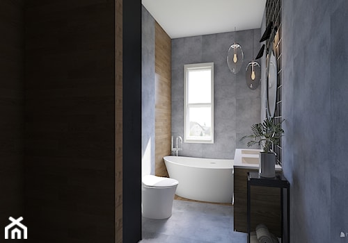 Projekt aranżacji domu mieszkalnego. - Mała z dwoma umywalkami łazienka z oknem, styl nowoczesny - zdjęcie od MOMA HOME