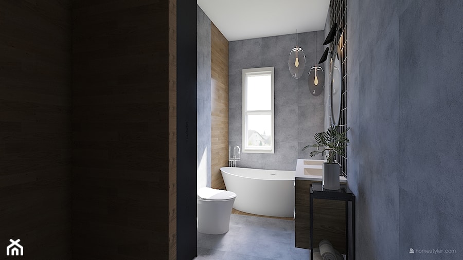 Projekt aranżacji domu mieszkalnego. - Mała z dwoma umywalkami łazienka z oknem, styl nowoczesny - zdjęcie od MOMA HOME