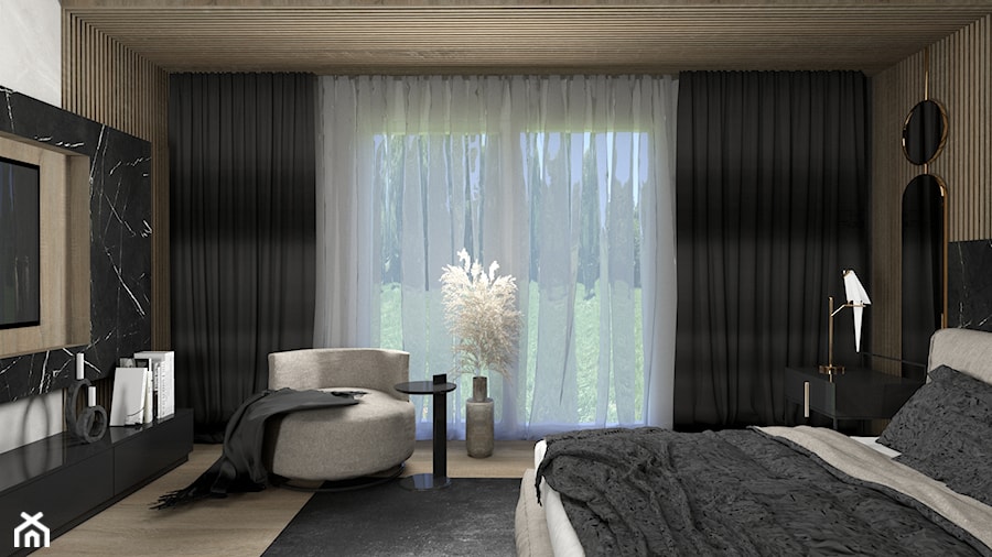 Ciemna Sypialnia z elementami drewna - zdjęcie od "Me" Wnętrza