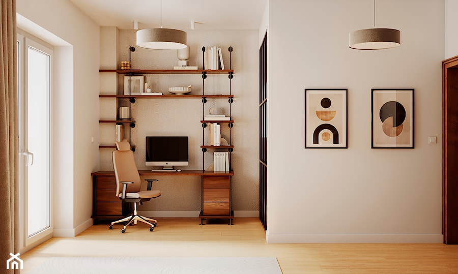 Projekt domu z wysoką strefą dzienną w Wesołej - Biuro, styl minimalistyczny - zdjęcie od Studio Linea