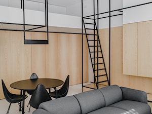 Apartament w Krakowie - Biały salon z jadalnią z antresolą, styl minimalistyczny - zdjęcie od MUS ARCHITECTS