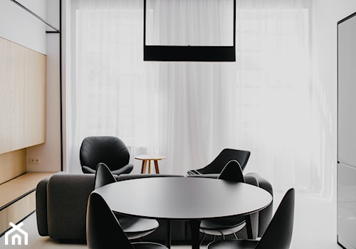 Apartament w Krakowie - Mała biała jadalnia w salonie, styl minimalistyczny - zdjęcie od MUS ARCHITECTS