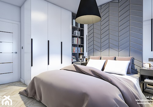 Sypialnia z szafą i tapicerowanym zagłówkiem - zdjęcie od CONTECH Architektura