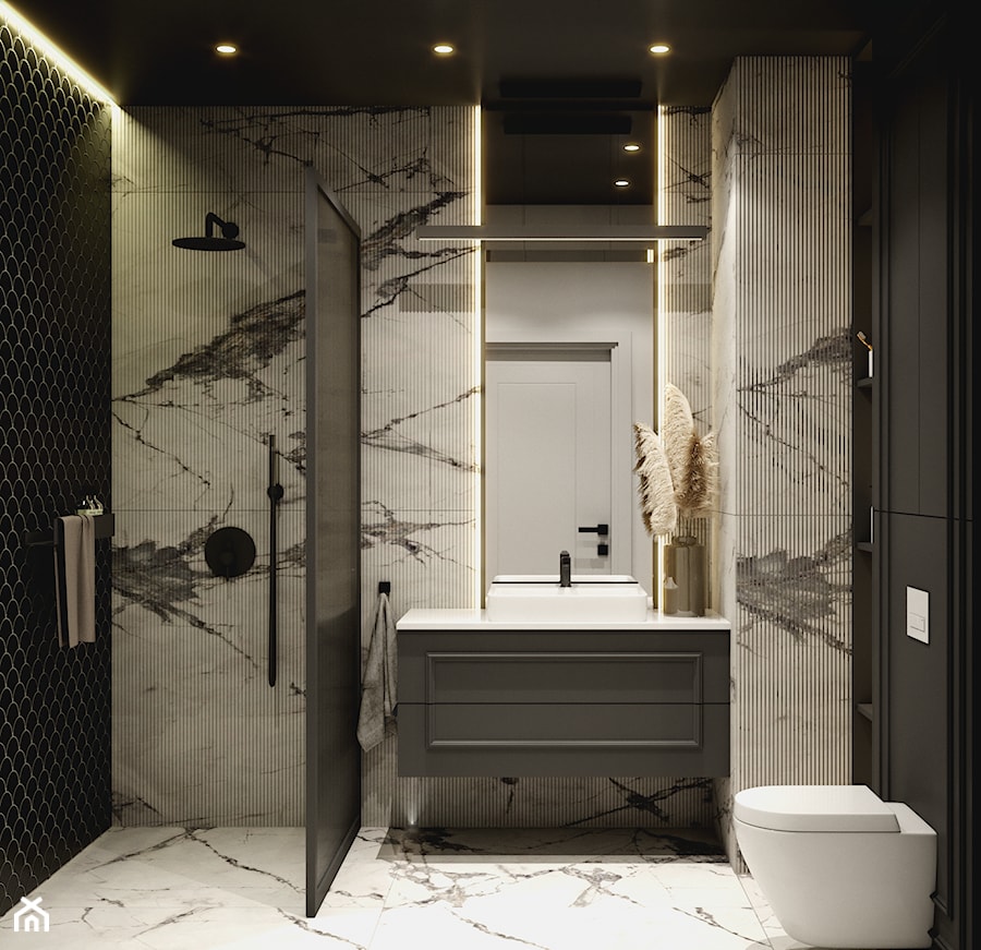 Ciemna, elegancka łazienka - zdjęcie od Doma Projektowanie Wnętrz