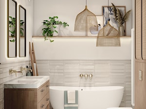 Boho łazienka w jasnych kolorach z dużą ilością drewna - zdjęcie od Doma Projektowanie Wnętrz
