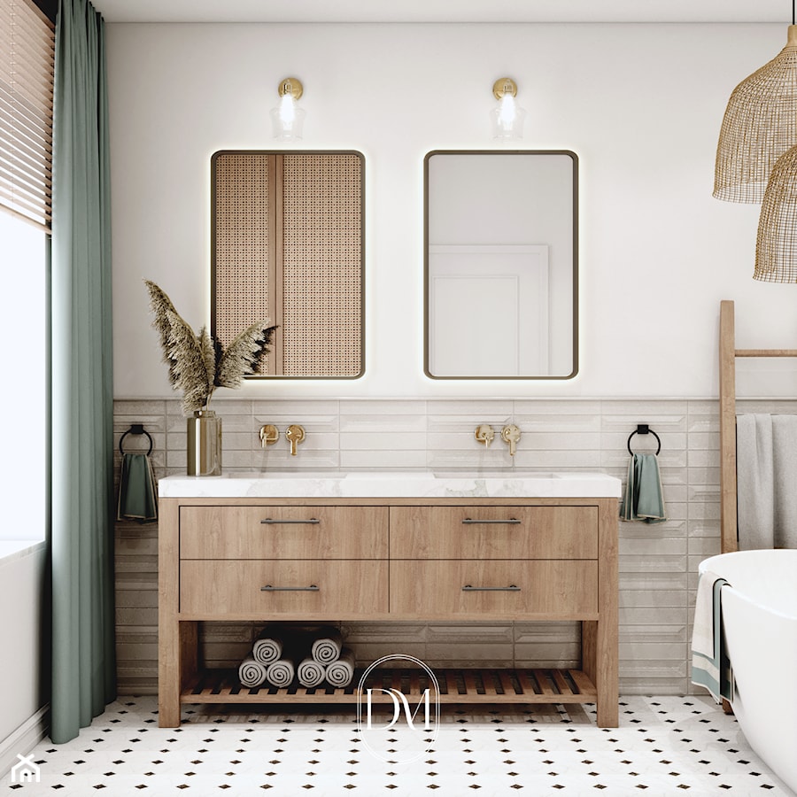 Boho łazienka w jasnych kolorach z dużą ilością drewna - zdjęcie od Doma Projektowanie Wnętrz