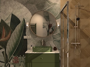 Łazienka z tapetą na ścianie - zdjęcie od Kolorowy projekt Katarzyny - projektowanie wnętrz