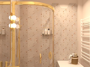 Łazienka z złotym prysznicem i heksagonalnymi płytkami lastryko - zdjęcie od Kolorowy projekt Katarzyny - projektowanie wnętrz