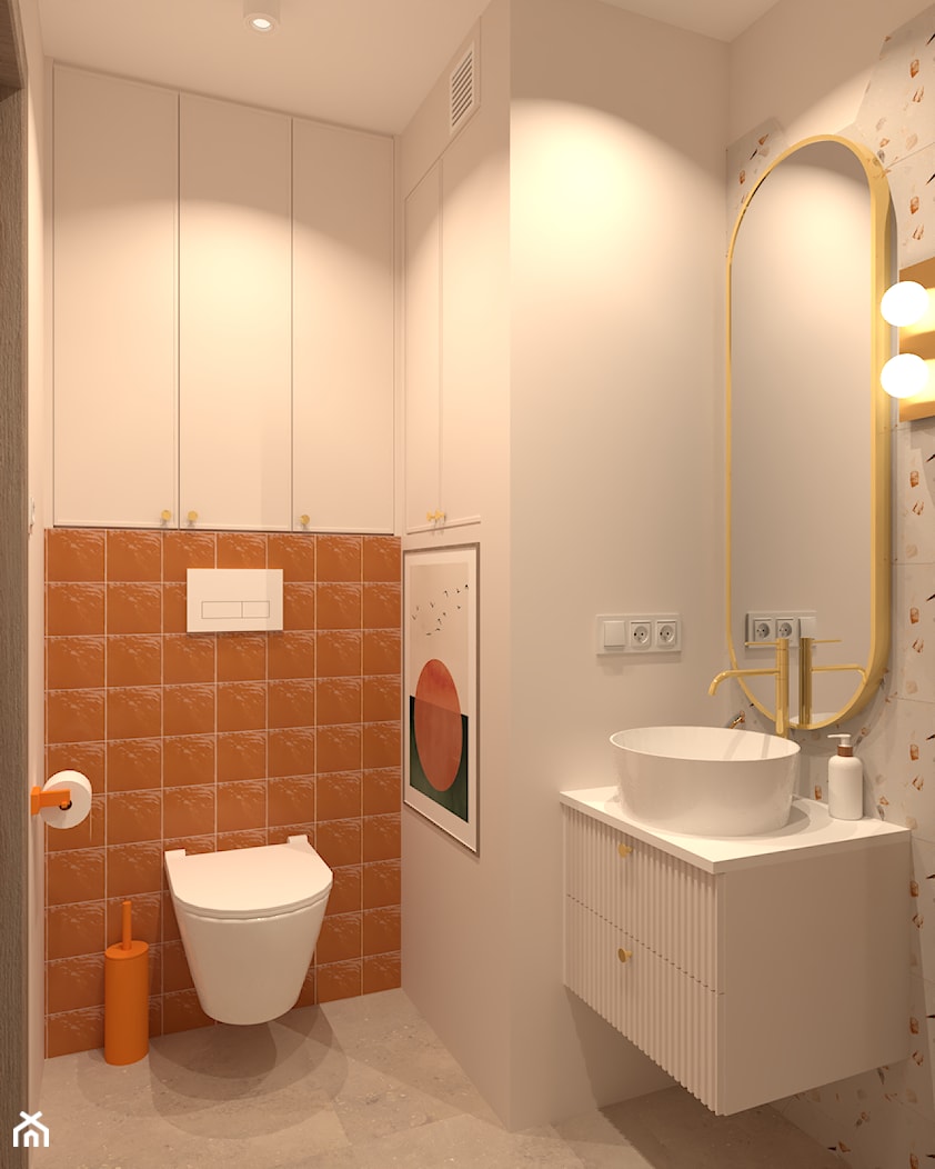 Łazienka z ceglanymi płytkami na zabudowie miski WC - zdjęcie od Kolorowy projekt Katarzyny - projektowanie wnętrz - Homebook