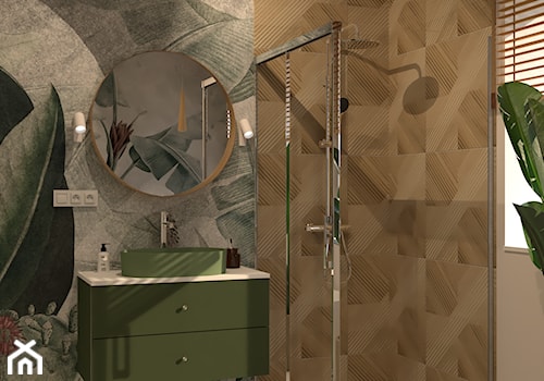 Zielona łazienka z tapetą na ścianie - zdjęcie od Kolorowy projekt Katarzyny - projektowanie wnętrz
