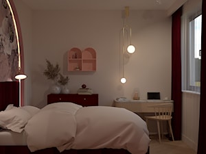 Sypialnia z łukiem w tle i tapetą - zdjęcie od Kolorowy projekt Katarzyny - projektowanie wnętrz