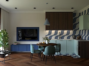 Salon z kuchnią w odcieniach granatu - zdjęcie od Kolorowy projekt Katarzyny - projektowanie wnętrz