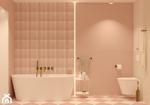 Wanna wolnostojąca w różowej łazience - zdjęcie od Kolorowy projekt Katarzyny - projektowanie wnętrz
