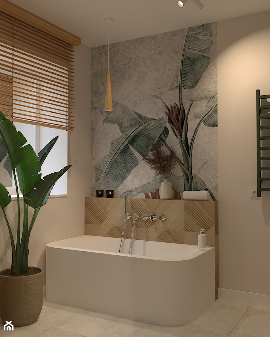 Łazienka z Tapetą na ścianie i wanną - zdjęcie od Kolorowy projekt Katarzyny - projektowanie wnętrz