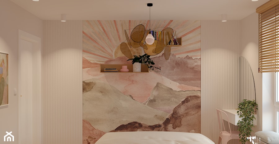 Tapeta różowe góry w sypialni - zdjęcie od Kolorowy projekt Katarzyny - projektowanie wnętrz
