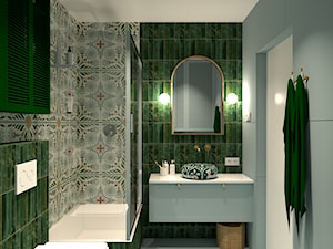 Łazienka z zieloną cegiełką - zdjęcie od Kolorowy projekt Katarzyny - projektowanie wnętrz