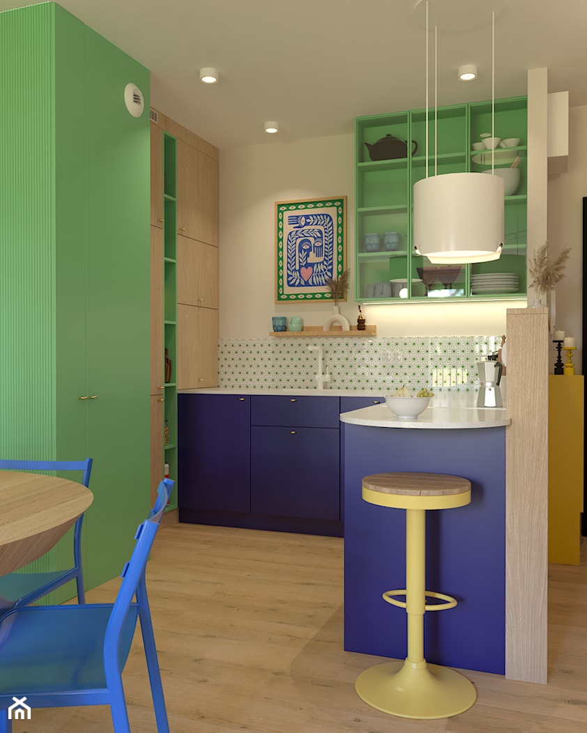 Kolorowa kuchnia - zielona i kobaltowa - zdjęcie od Kolorowy projekt Katarzyny - projektowanie wnętrz - Homebook