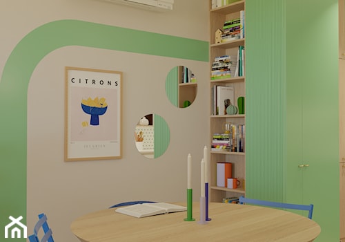 Rozkładany stół w salonie w stylu memphis - zdjęcie od Kolorowy projekt Katarzyny - projektowanie wnętrz