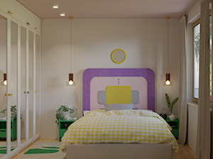 Sypialnia z kolorowym zagłówkiem - zdjęcie od Kolorowy projekt Katarzyny - projektowanie wnętrz