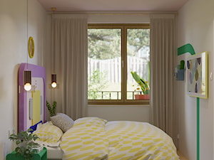 Sypialnia z różowym sufitem i kolorowymi akcentami - zdjęcie od Kolorowy projekt Katarzyny - projektowanie wnętrz