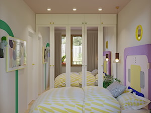 Szafa z lustrami w sypialni w stylu Memphis - zdjęcie od Kolorowy projekt Katarzyny - projektowanie wnętrz