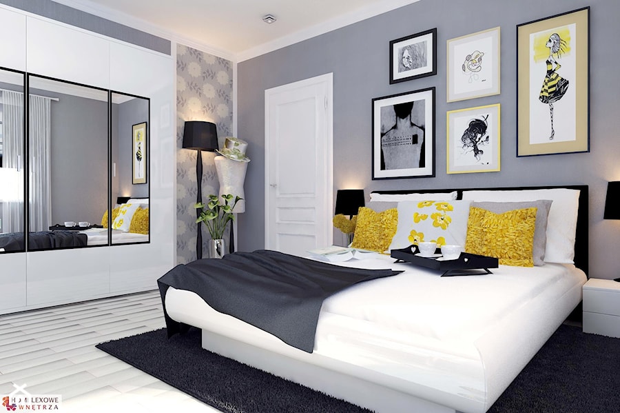 Duża szara sypialnia, styl nowoczesny - zdjęcie od annie1232