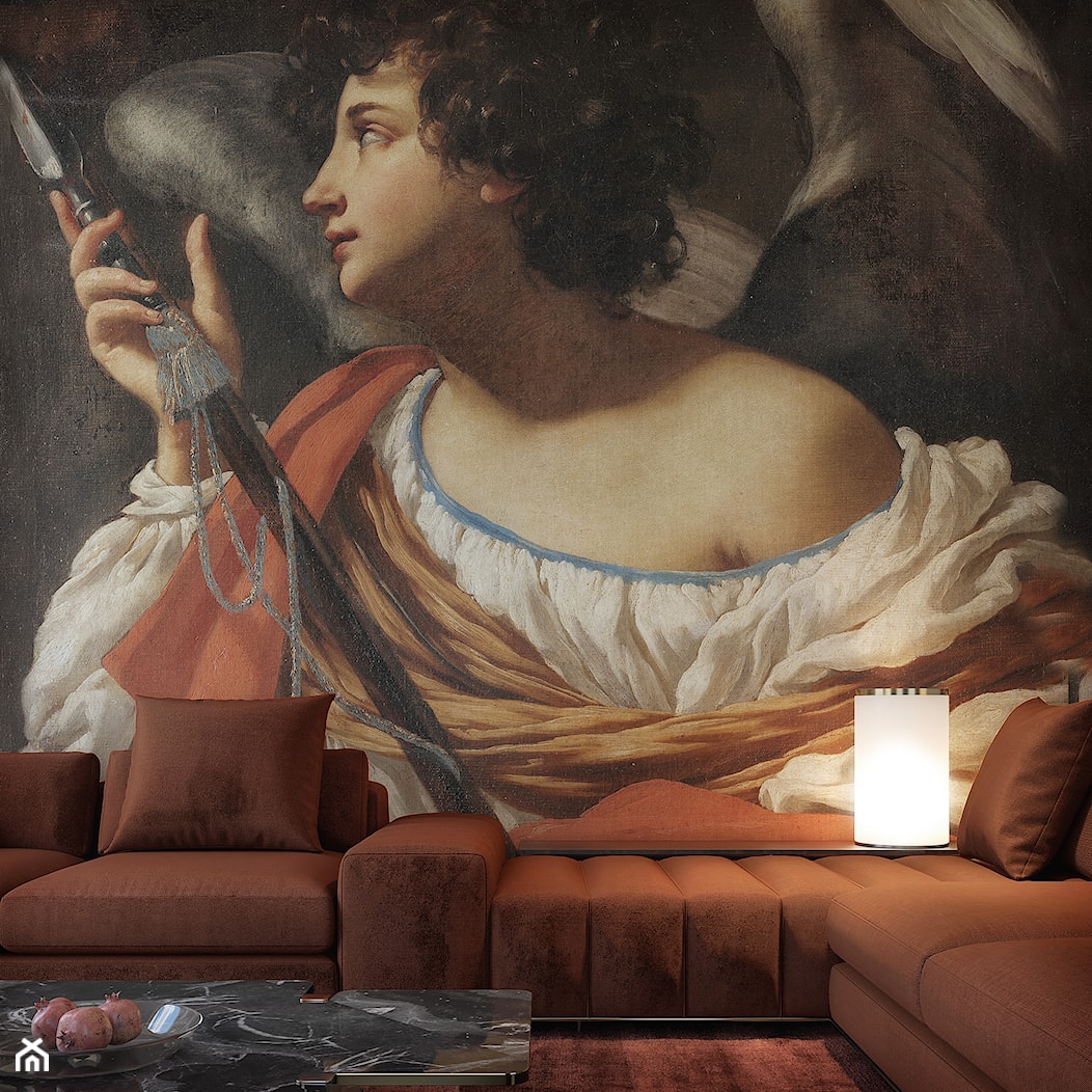 Duża ściana w salonie z tapetą na wymiar - barokowym obrazem - zdjęcie od Artemania - artystyczne tapety i pościel - Homebook