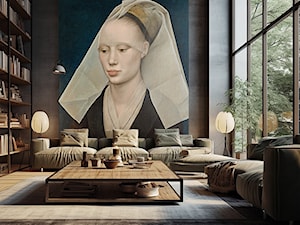 Tapeta z portretem gotyckiej damy w salonie w stylu loftowym - zdjęcie od Artemania - artystyczne tapety i pościel