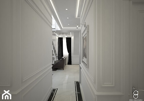Apartament Zabrze - Średni biały z marmurem na podłodze hol / przedpokój, styl glamour - zdjęcie od ANNA ORLIKOWSKA ARCHITEKTURA WNĘTRZ
