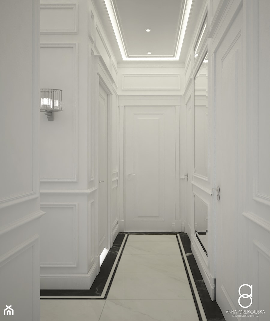 Apartament Zabrze - Mały biały hol / przedpokój, styl glamour - zdjęcie od ANNA ORLIKOWSKA ARCHITEKTURA WNĘTRZ