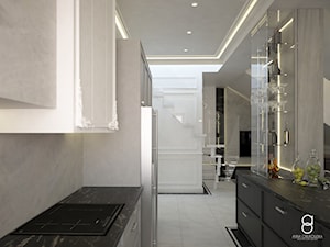 Apartament Zabrze - Średnia otwarta biała z zabudowaną lodówką kuchnia dwurzędowa, styl glamour - zdjęcie od ANNA ORLIKOWSKA ARCHITEKTURA WNĘTRZ