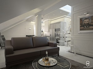 Apartament Zabrze - Mały biały salon z kuchnią z jadalnią, styl glamour - zdjęcie od ANNA ORLIKOWSKA ARCHITEKTURA WNĘTRZ