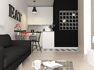 i|02 - Mały biały czarny salon z kuchnią z jadalnią, styl skandynawski - zdjęcie od no.bo