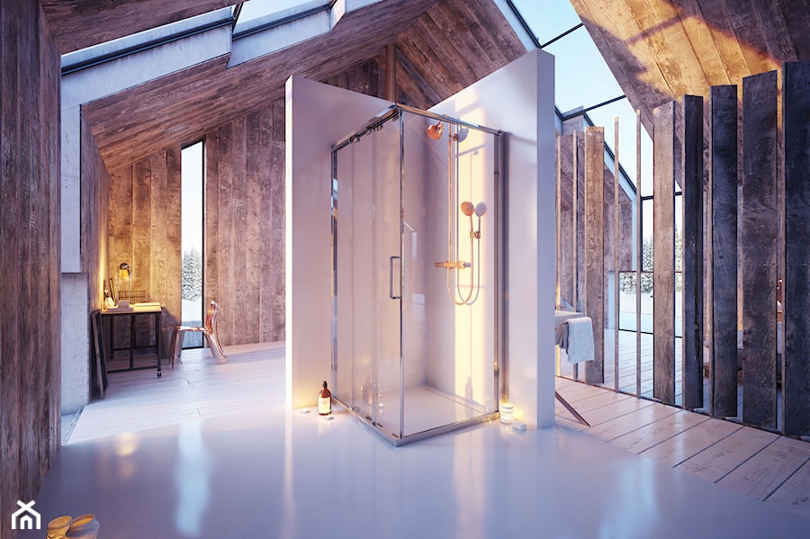 Aranżacje - Duża na poddaszu łazienka z oknem, styl skandynawski - zdjęcie od KOŁO