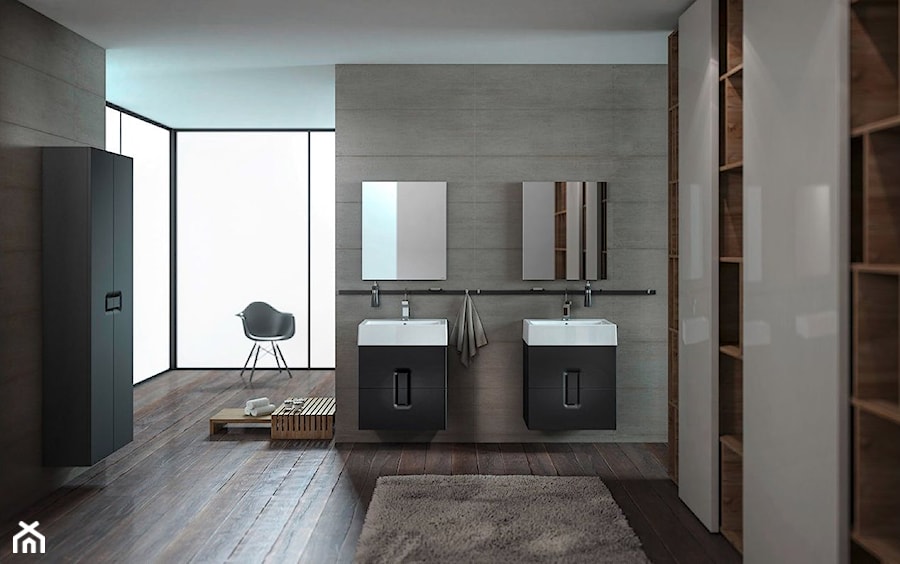 Szafki podumywalkowe - Duża jako pokój kąpielowy z dwoma umywalkami łazienka, styl nowoczesny - zdjęcie od KOŁO