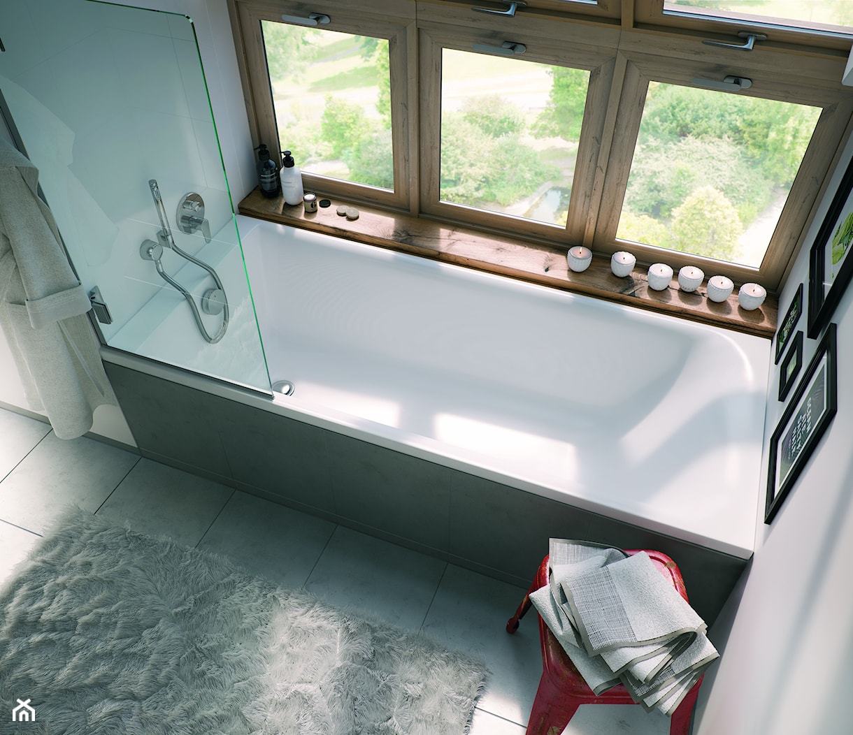 Aranżacje - Mała na poddaszu łazienka z oknem, styl skandynawski - zdjęcie od KOŁO - Homebook