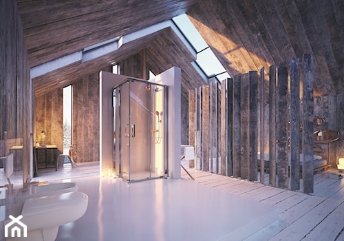 Aranżacje - Duża na poddaszu jako pokój kąpielowy łazienka z oknem, styl nowoczesny - zdjęcie od KOŁO