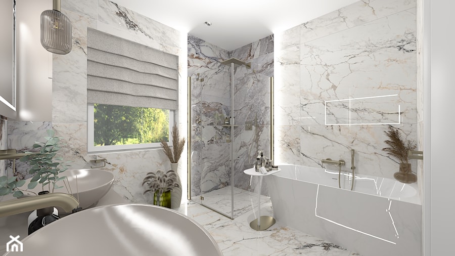 Przytulna łazienka marmurowa - zdjęcie od Sikorska Studio