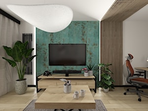 Loftowy salon z miejscem do pracy - zdjęcie od Sikorska Studio