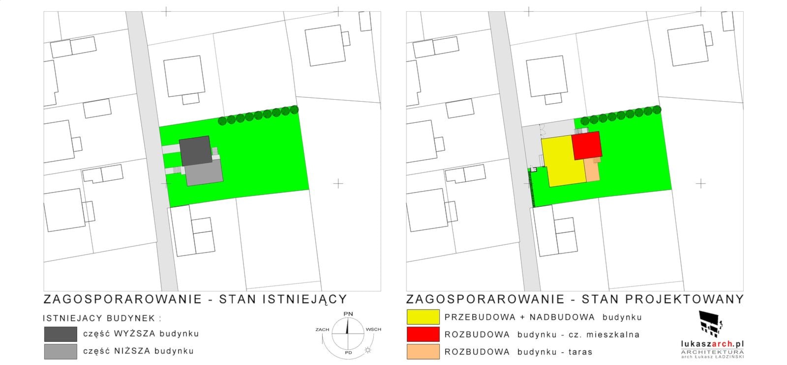 projekt zagospodarowania działki - instniejacy / projektowany - zdjęcie od ŁUKASZ ŁADZIŃSKI ARCHITEKT - Homebook